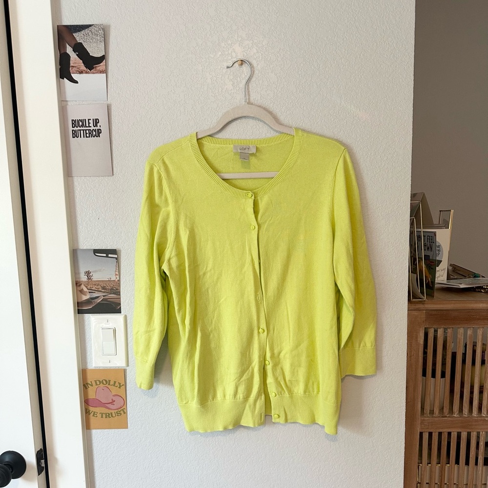 - Loft Bright Green 3/4 Sleeve Button Up Cardigan.